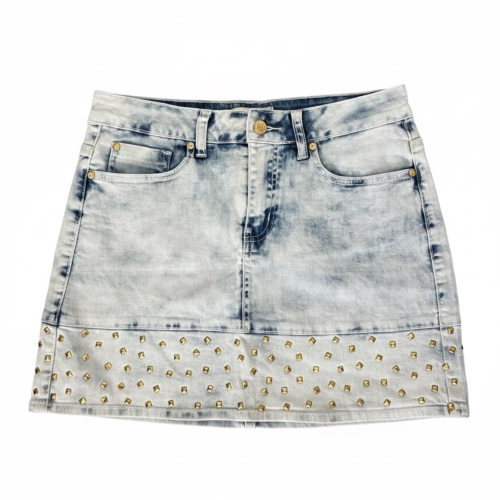 Nicki Minaj Collection Acid Wash Denim Mini Skirt with Gold Studs - Size 9/10